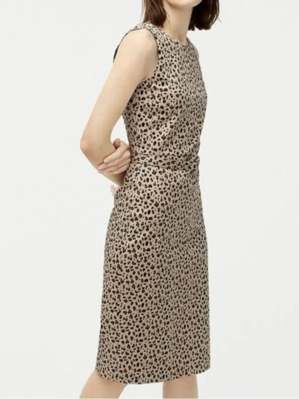 J. Crew Sleeveless Belted Sheath Dress in Leopard Size 12 Tall